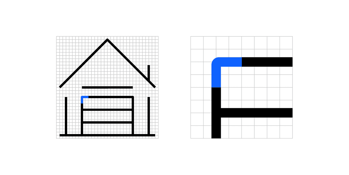 rounded exterior with 90 deg interiors